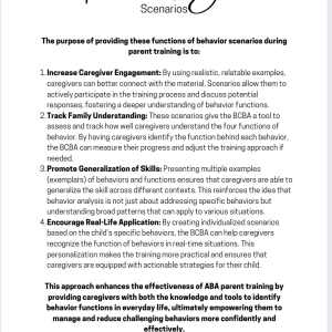 Functions of Behavior Scenarios for ABA Parent Training – Engaging Resource to Track Understanding and Promote Skill Generalization